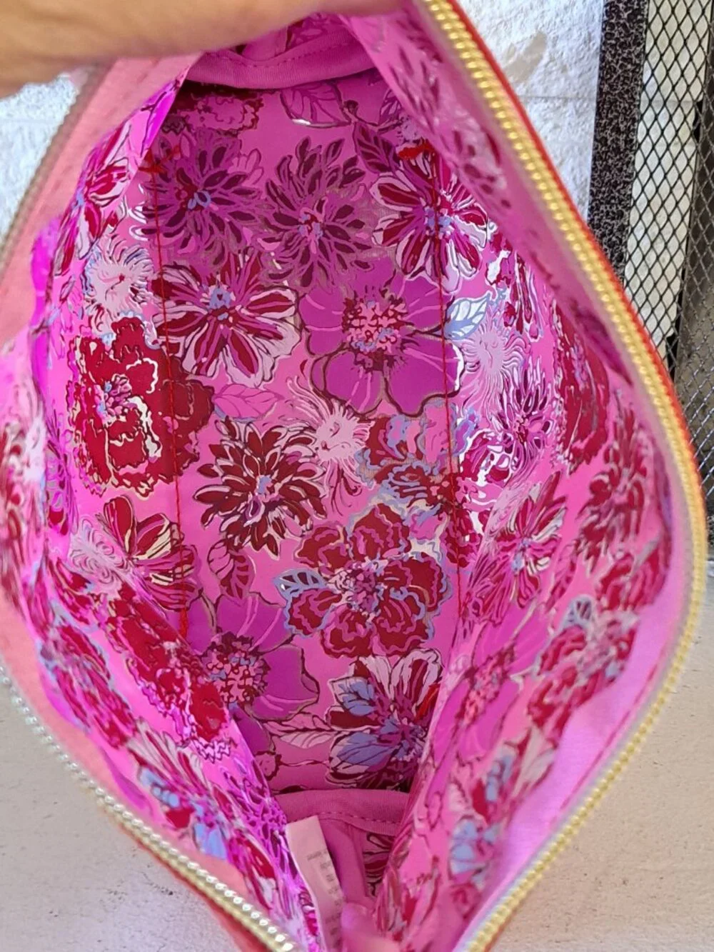 Lilly Pulitzer Printed Floral Makeup Bag Pouch Red Faux Leather Zipper Closure